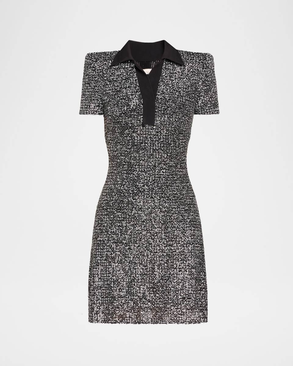 Sequined Tweed Pattern Polo Dress